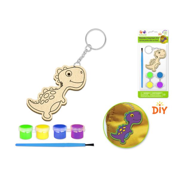 Dinosaur paintable wooden keychain set
