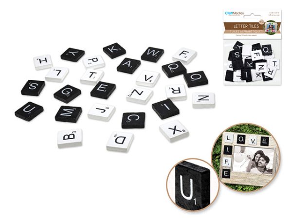 wooden alphabet tiles black white set