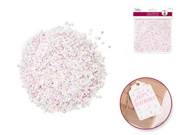 iridescent white confetti