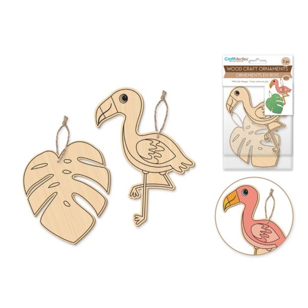 Ornement en bois à peindre flamant rose