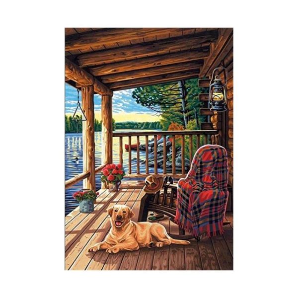 Painting of a house under a porch